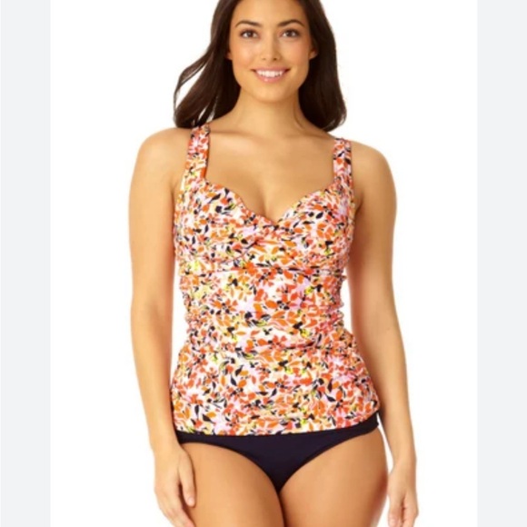 Anne Cole Orange Navy Retro TwistFront Underwire Tankini Swim size 34C/36B - Picture 1 of 15